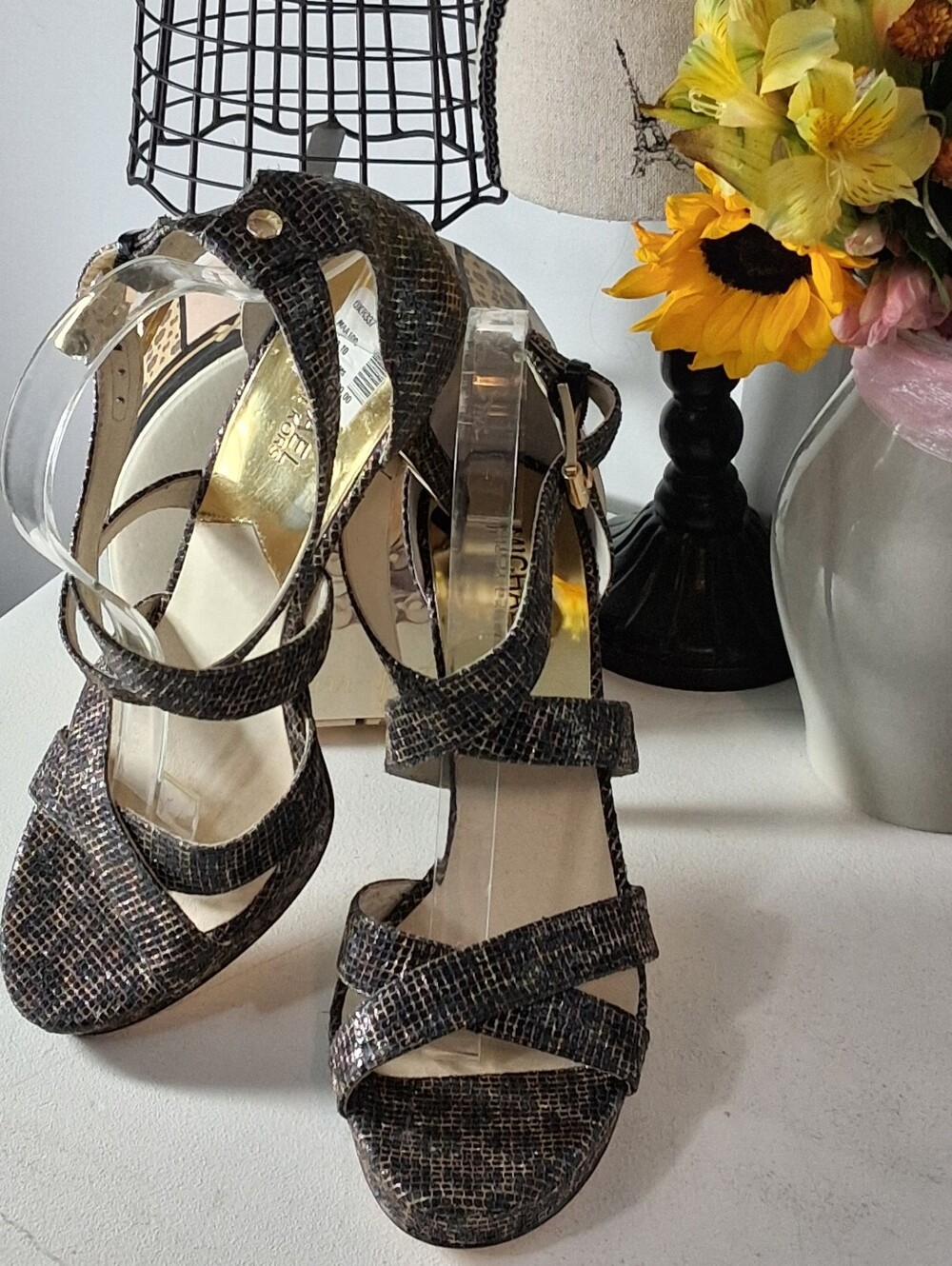 Michael Michael Kors Strappy Open Toe Leopard Print Heel Sz 10M Good Condition